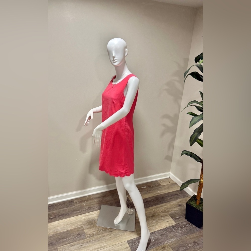 J.Crew Size 4 Linen Cotton Scallop Hem Shift Dress Geranium Red Sleeveless NWT - Picture 6 of 16
